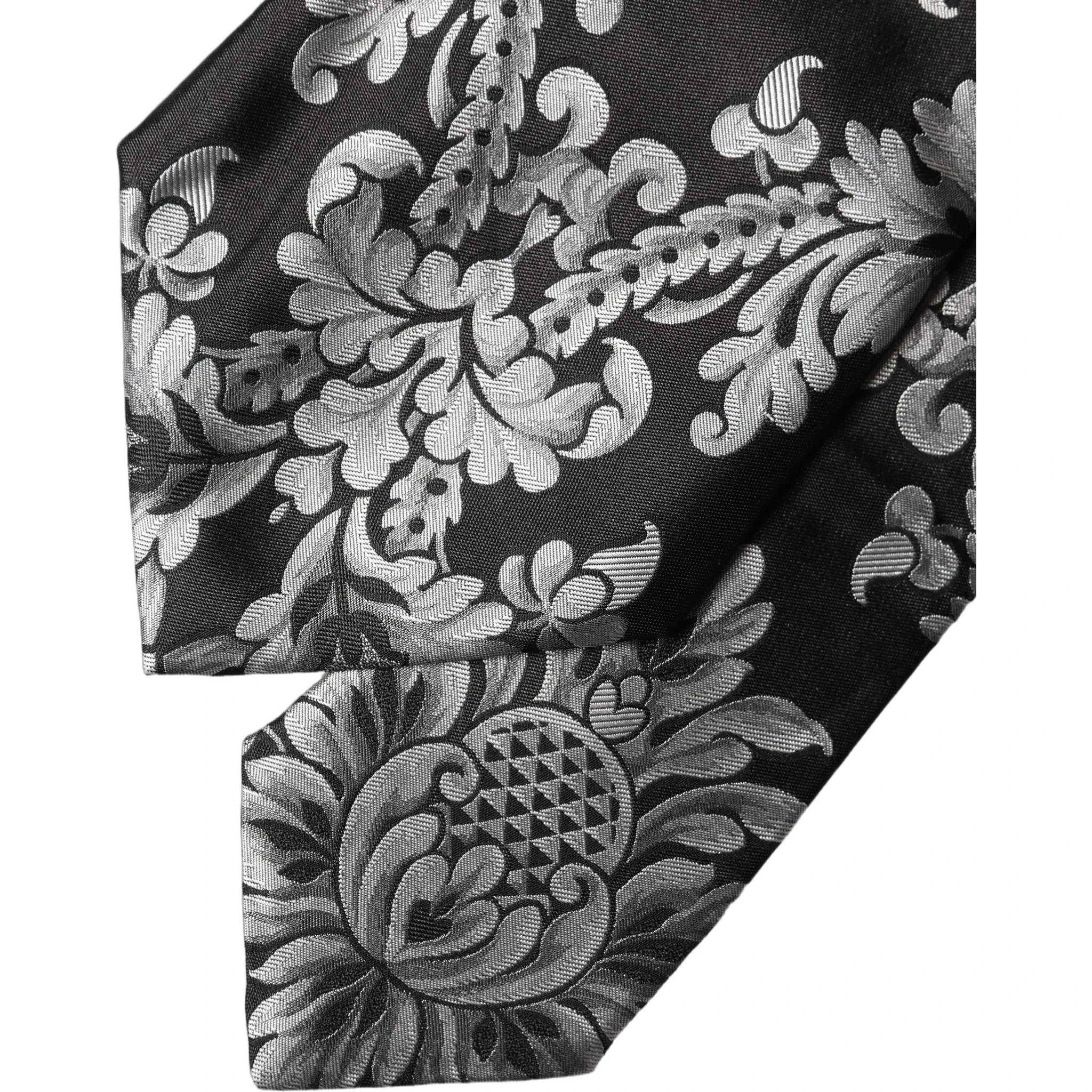 Black Silver Floral Silk Adjustable Women Necktie Tie