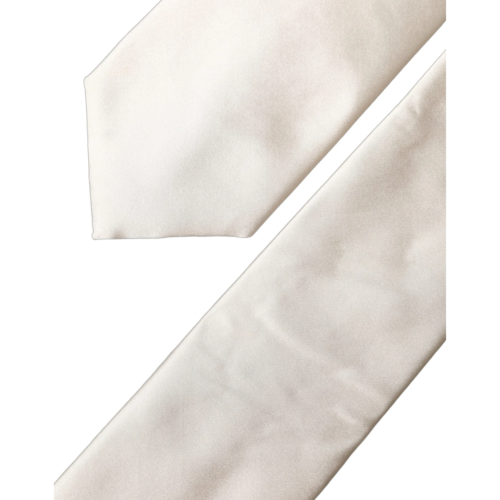 Off White Satin Silk Adjustable Women Tied Necktie Tie