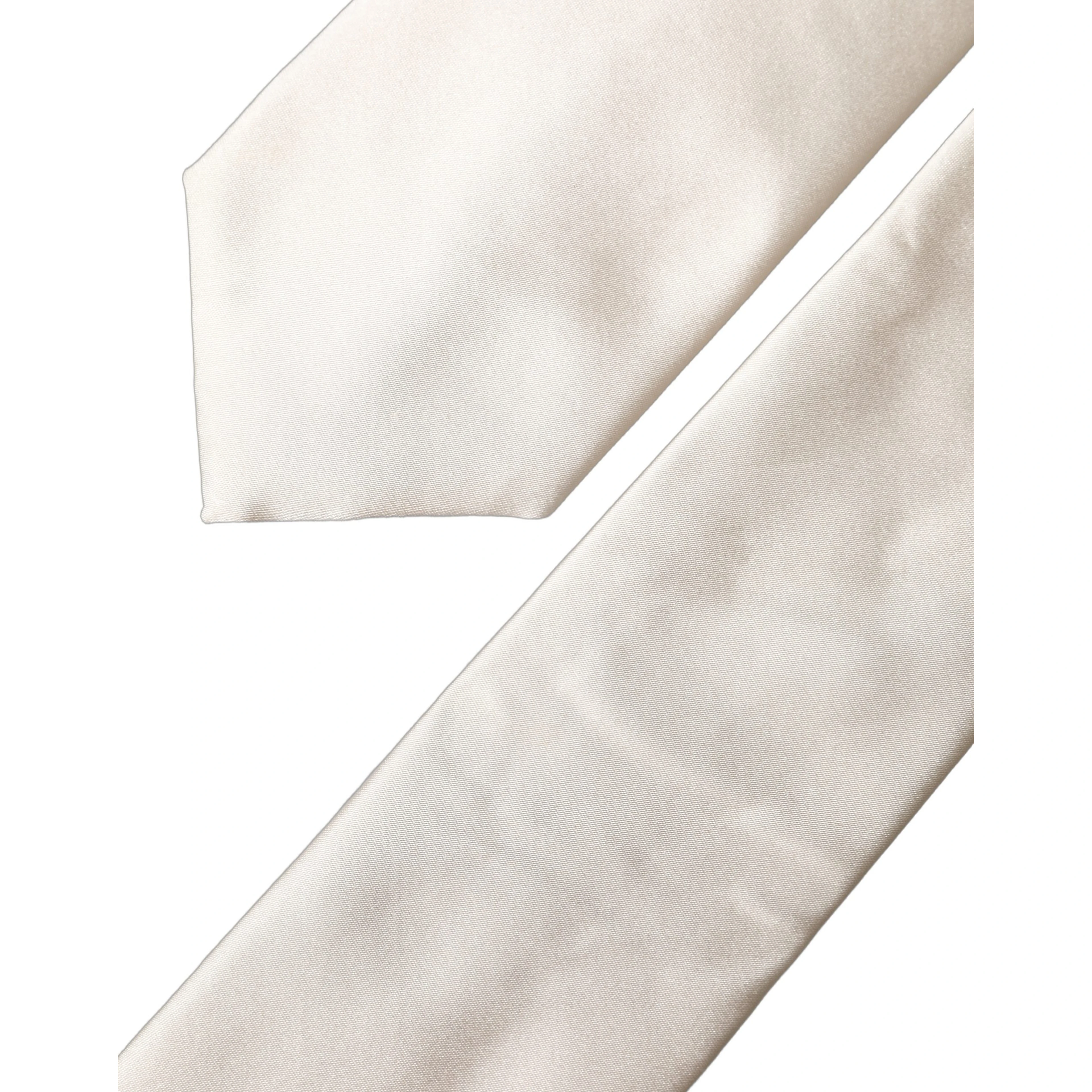 Off White Satin Silk Adjustable Women Tied Necktie Tie