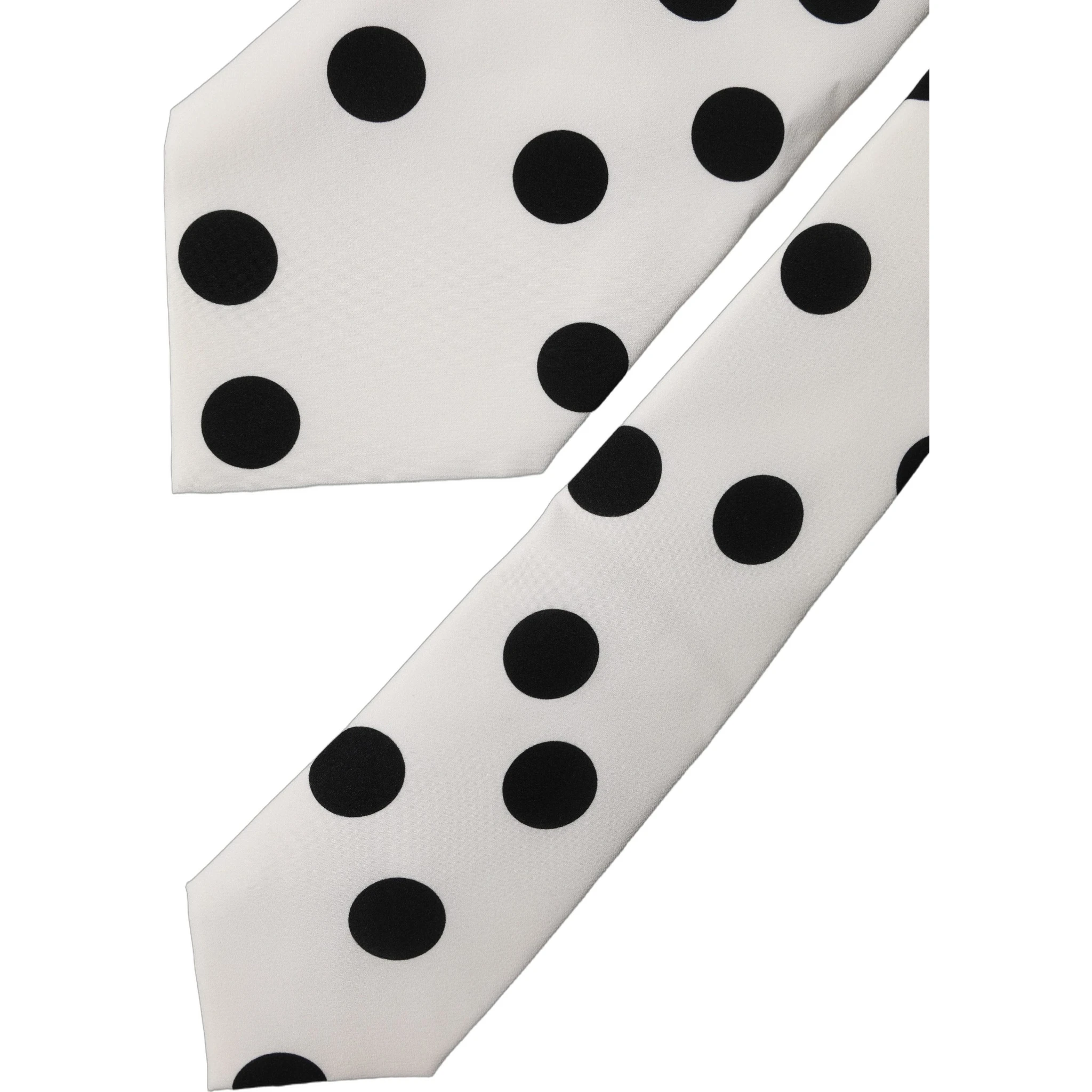 White Black Polka Dot Silk Adjustable Women Necktie Tie