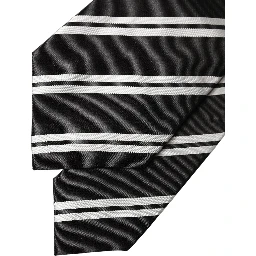 Black White Stripes Silk Adjustable Women Necktie Tie