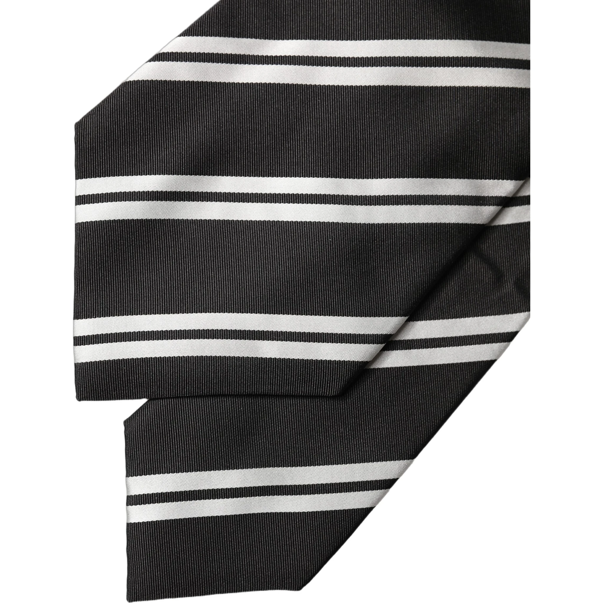 Black White Stripes Silk Adjustable Women Necktie Tie