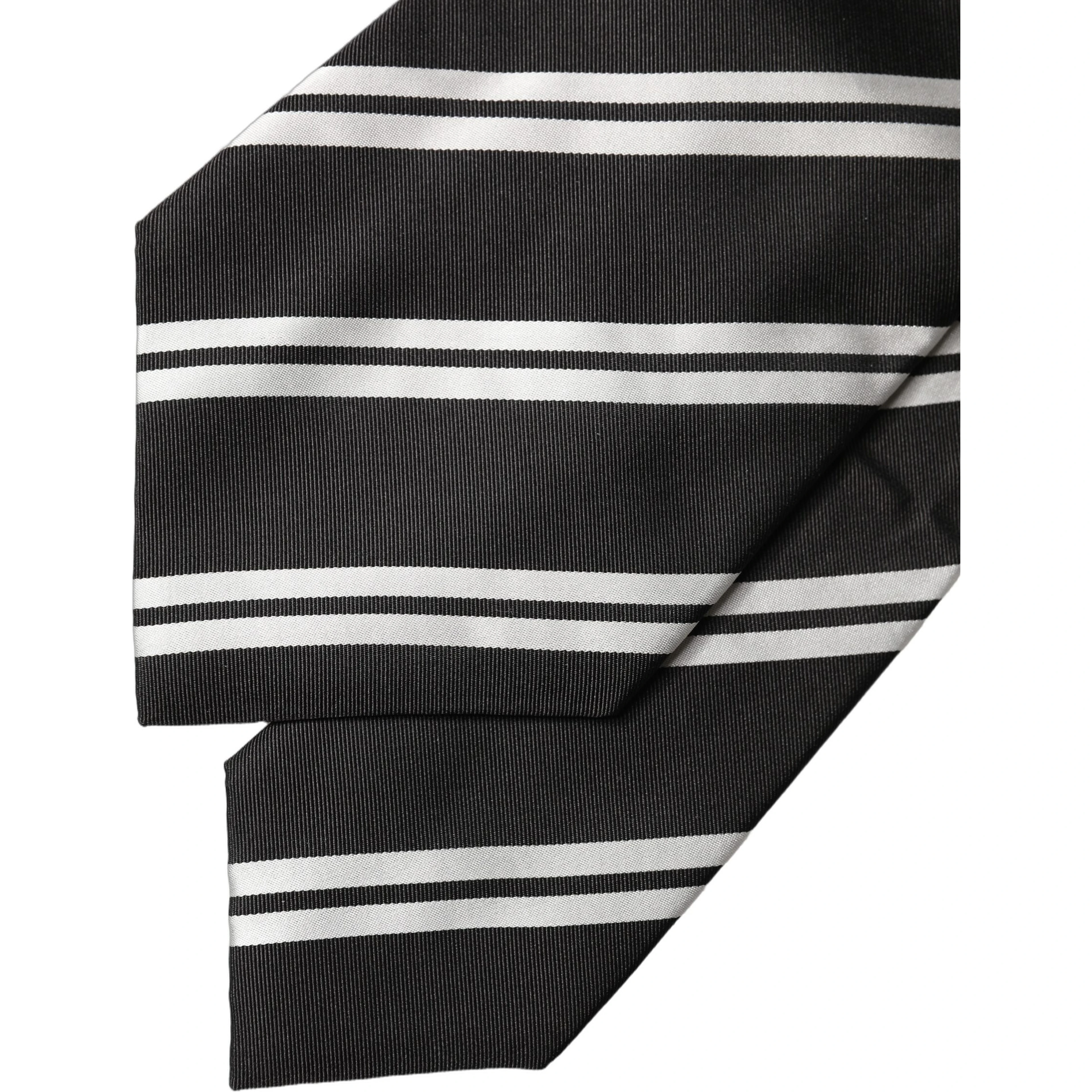 Black White Stripes Silk Adjustable Women Necktie Tie