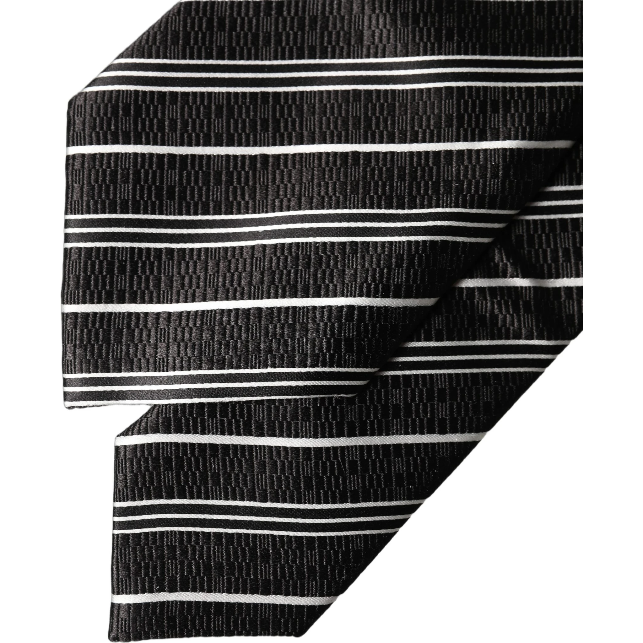 Black White Stripes Silk Adjustable Women Necktie Tie