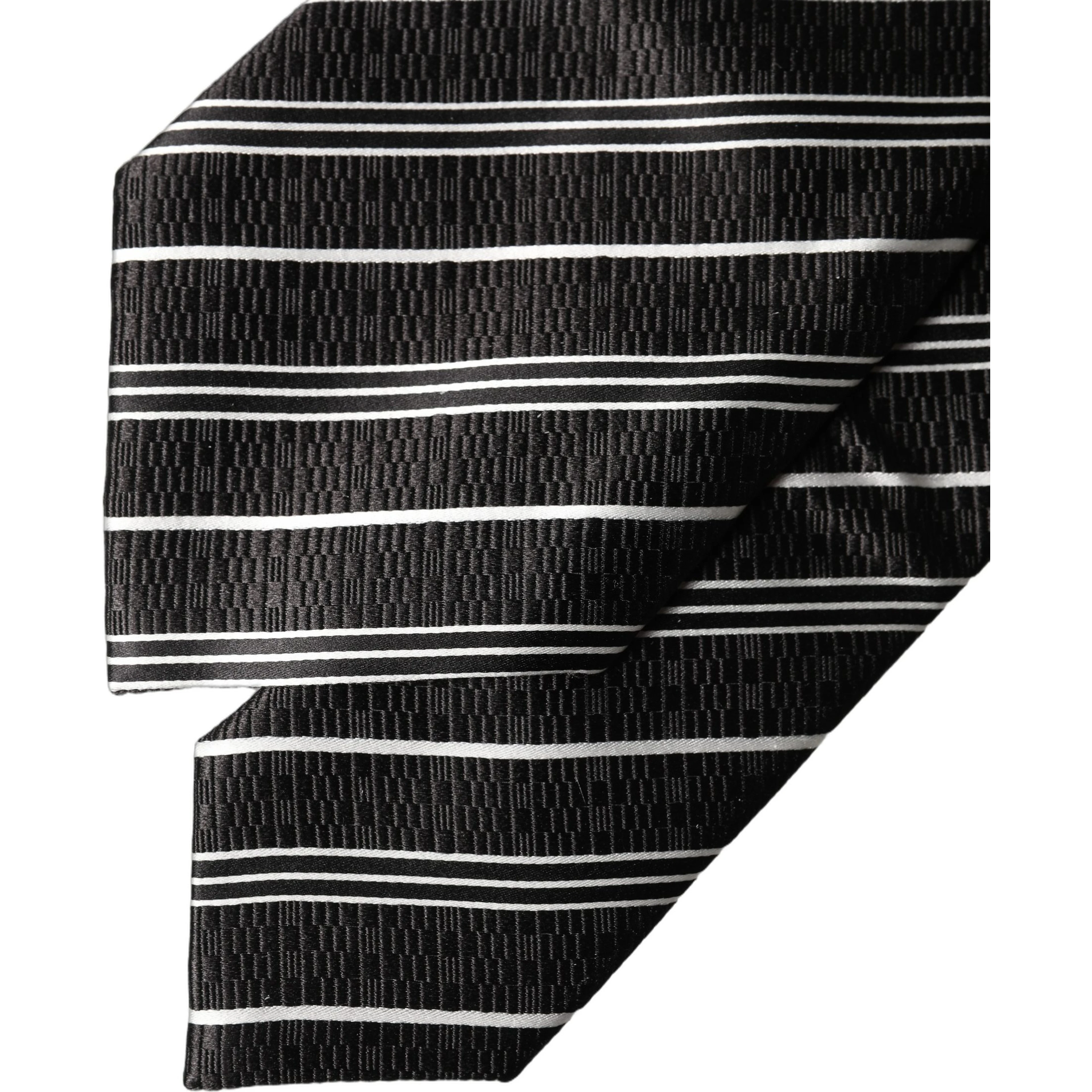 Black White Stripes Silk Adjustable Women Necktie Tie