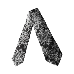 Black Silver Floral Silk Adjustable Women Necktie Tie