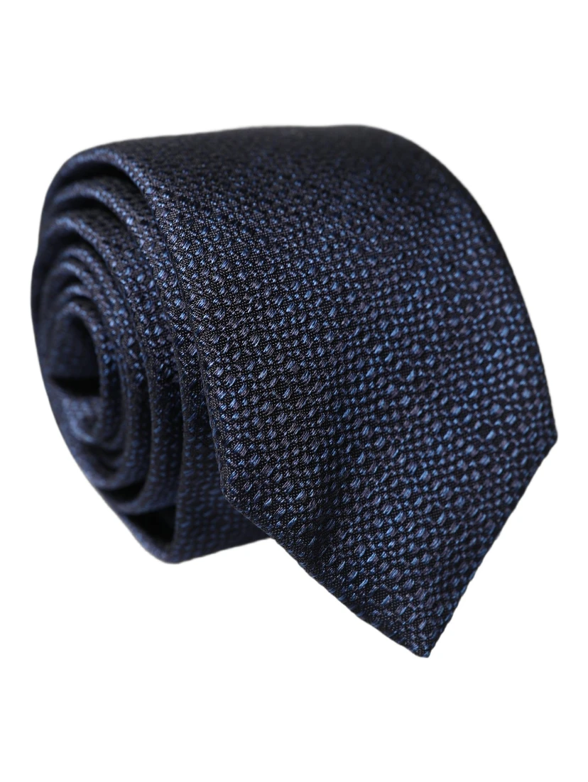 Navy Blue Textured Silk Adjustable Men Tied Necktie Tie