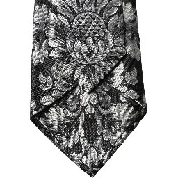 Black Silver Floral Silk Adjustable Women Necktie Tie
