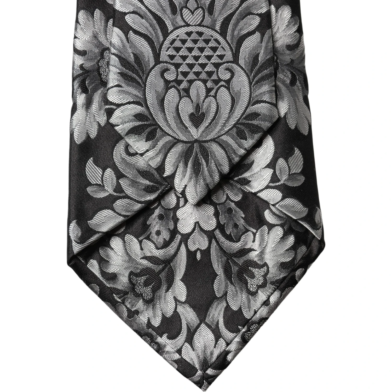 Black Silver Floral Silk Adjustable Women Necktie Tie