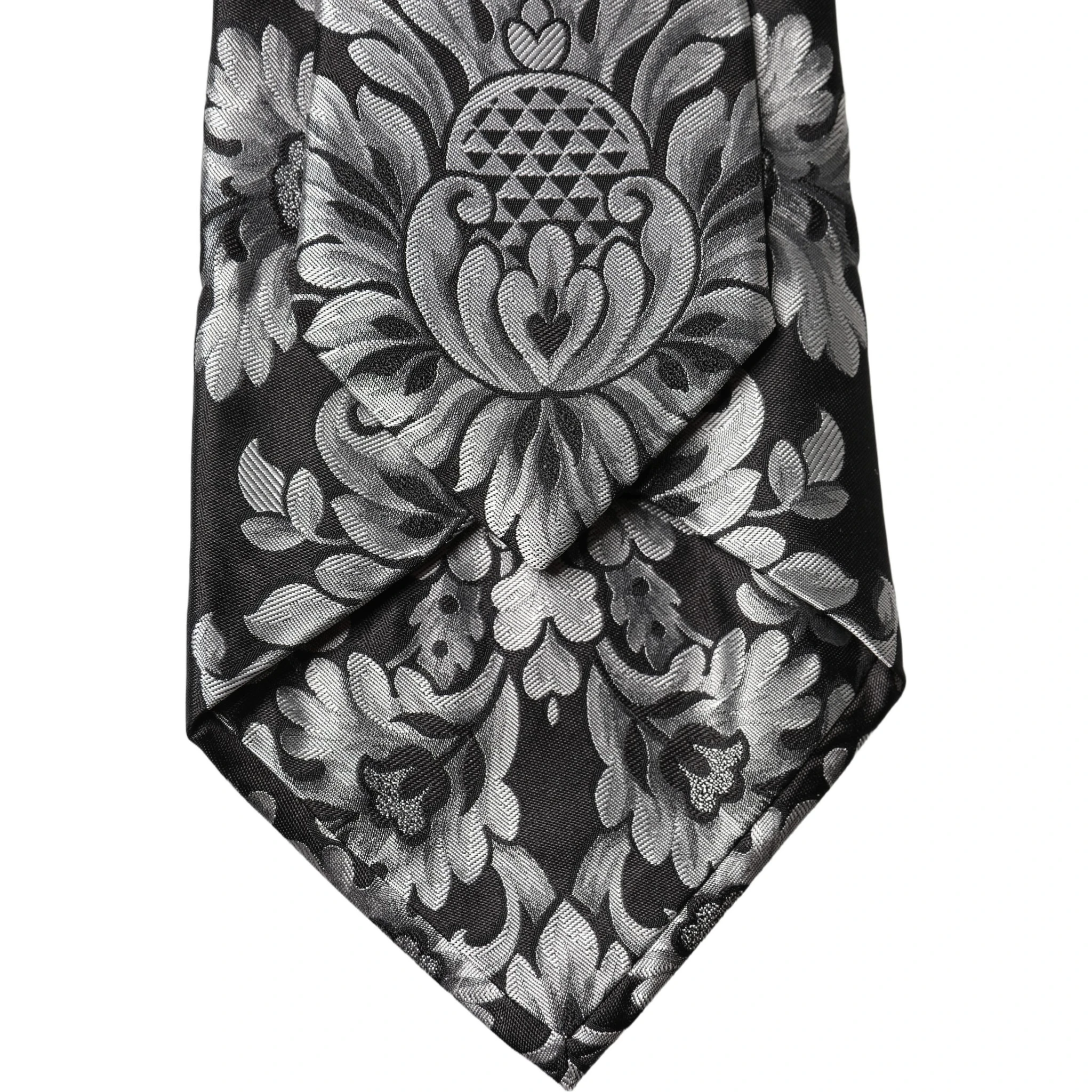 Black Silver Floral Silk Adjustable Women Necktie Tie