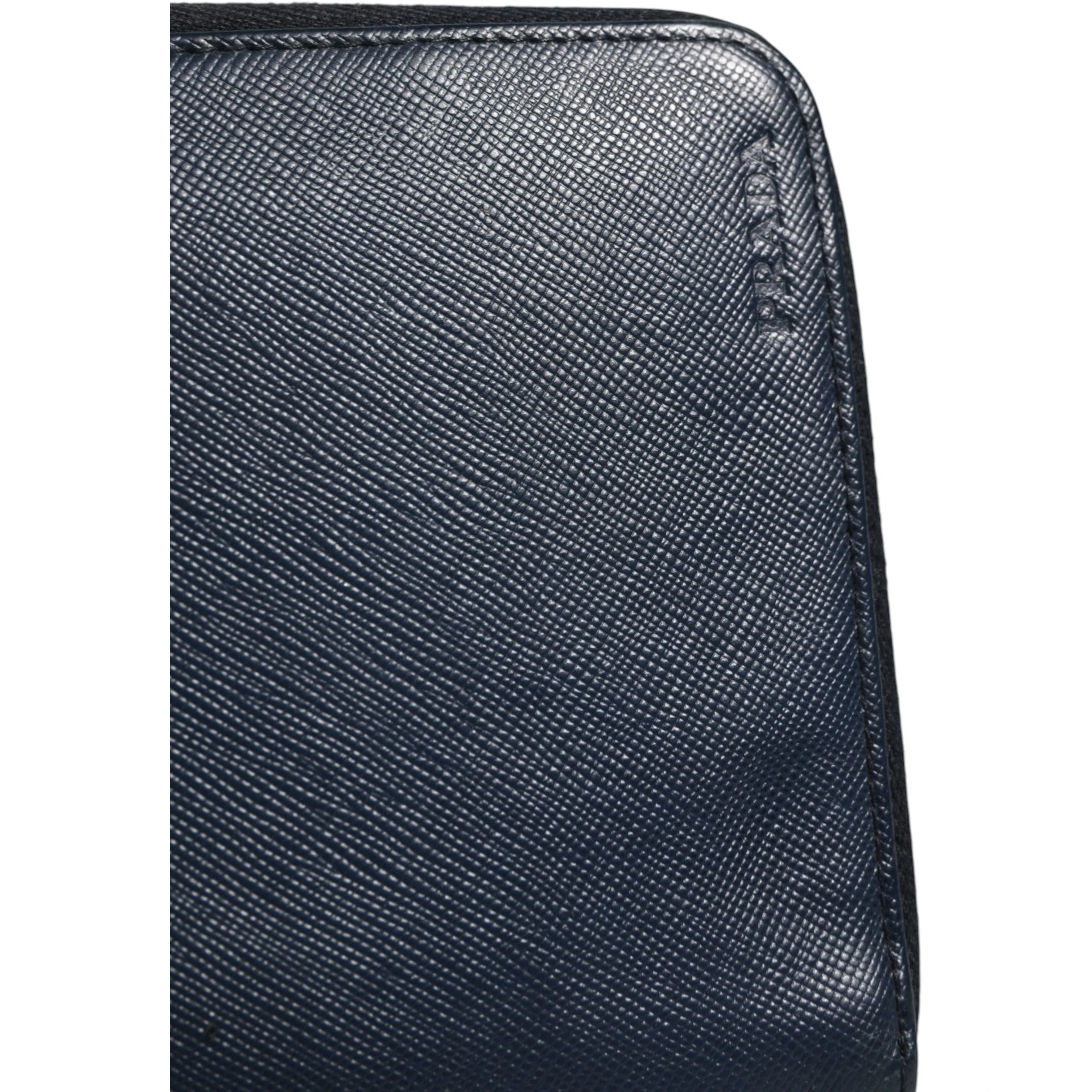 Navy Oliver Embossed Leather Zip-Around Wallet