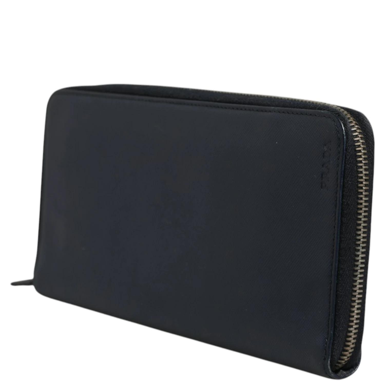 Navy Oliver Embossed Leather Zip-Around Wallet