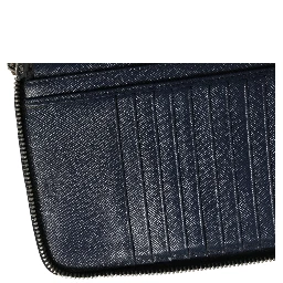 Navy Oliver Embossed Leather Zip-Around Wallet