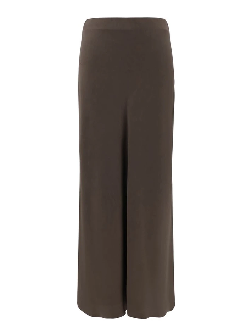 Brown Acetate Midi Skirt