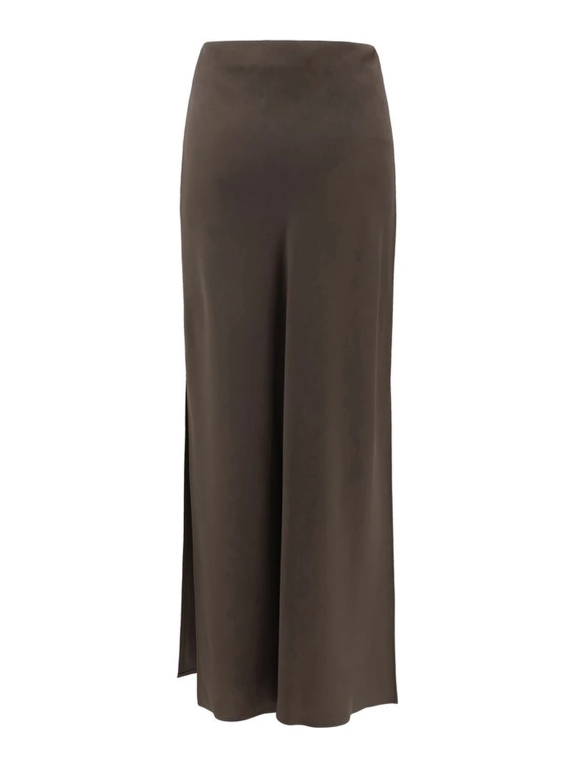 Brown Acetate Midi Skirt