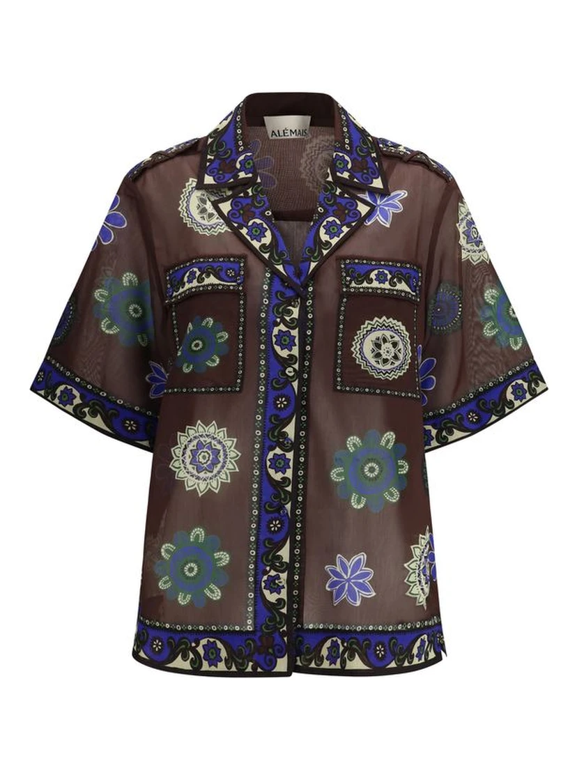 Brown Ramie Pattern Shirt