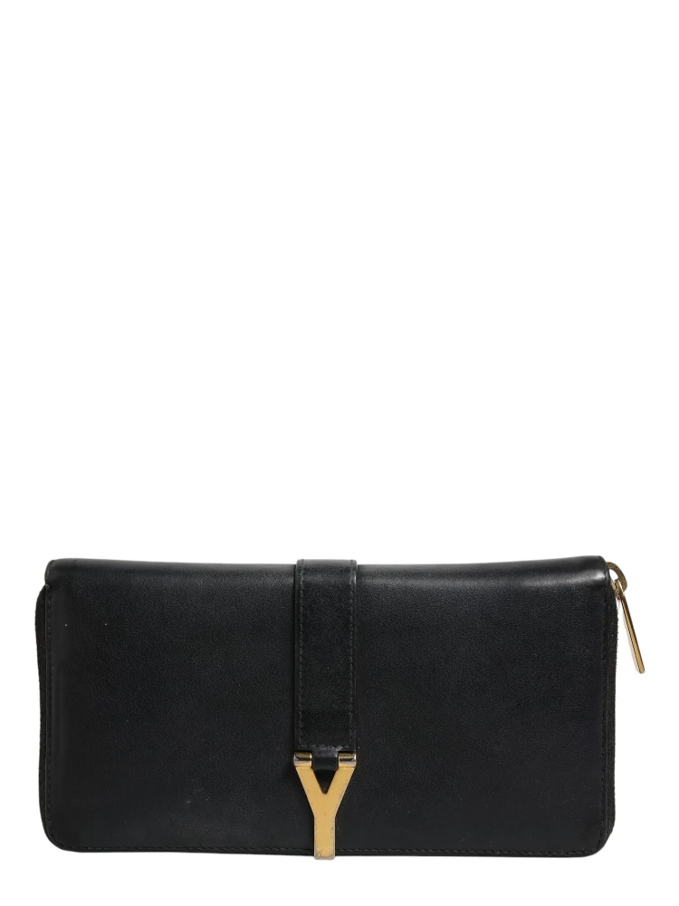 Black and Gold leather logo zip wallet