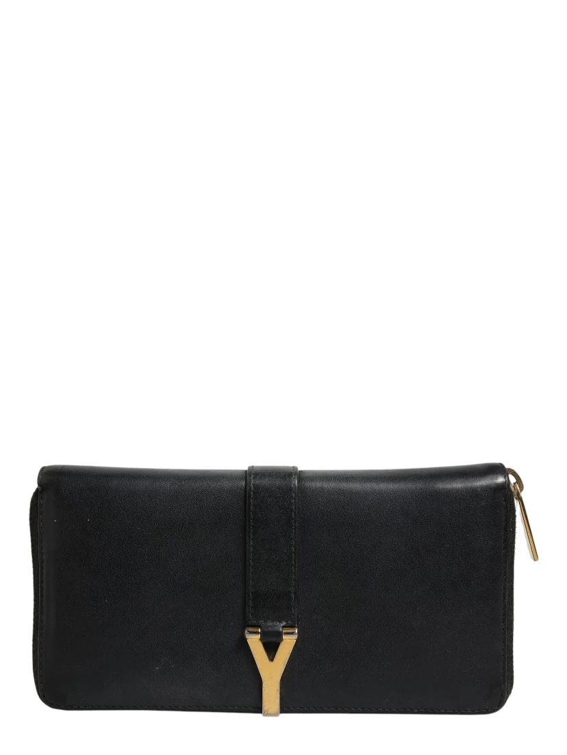 Black and Gold leather logo zip wallet