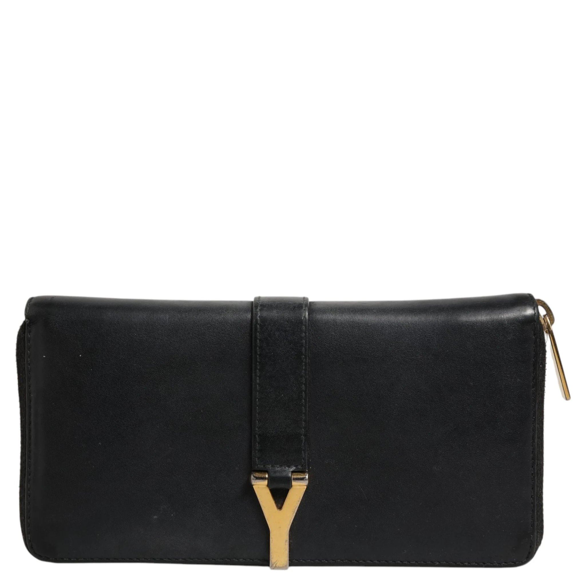 Black and Gold leather logo zip wallet