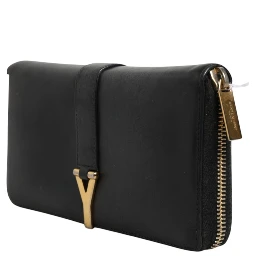 Black and Gold leather logo zip wallet