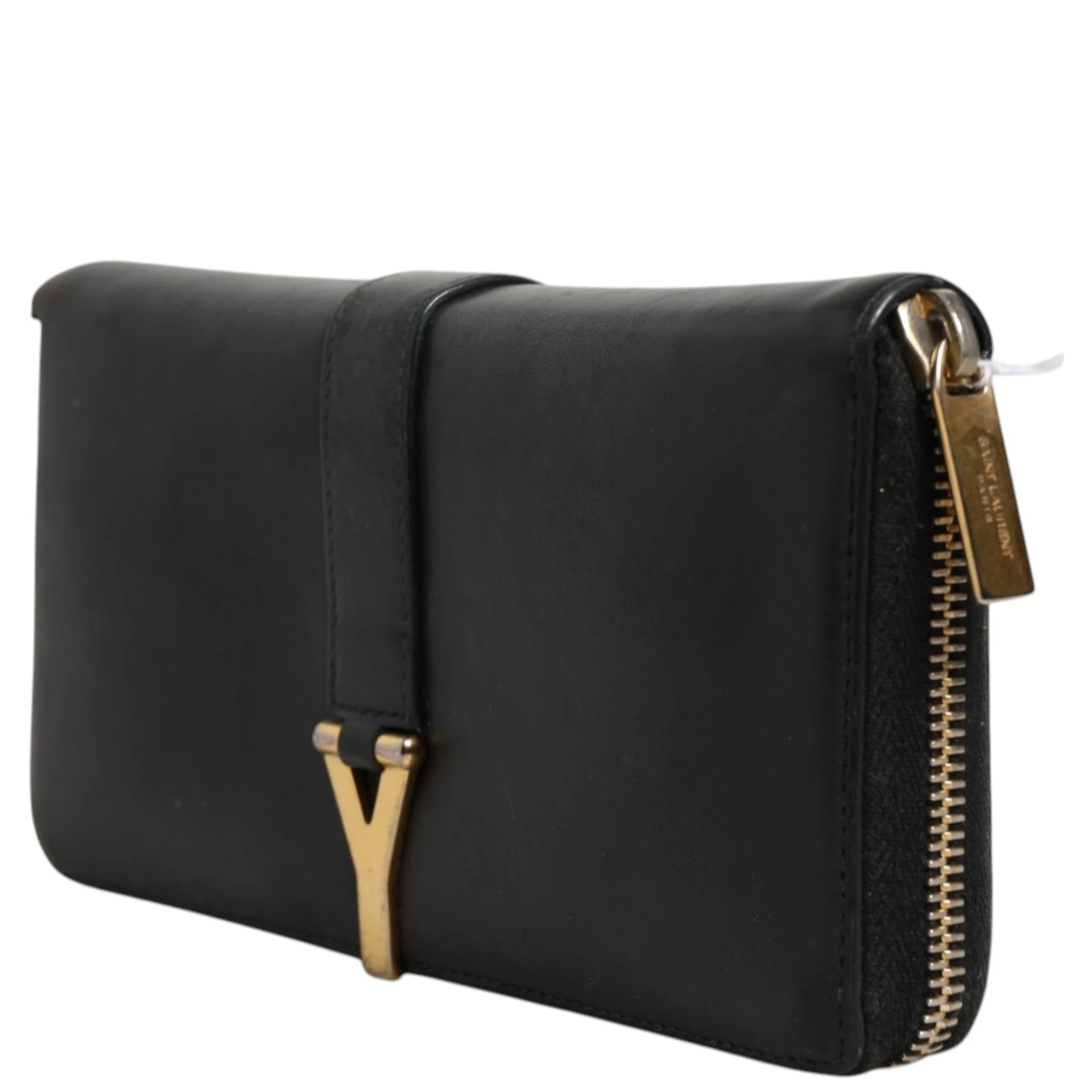 Black and Gold leather logo zip wallet