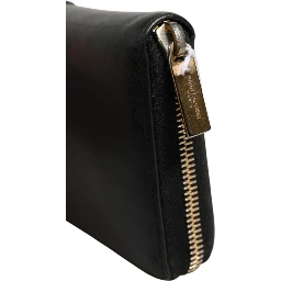 Black and Gold leather logo zip wallet