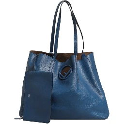 Leather Navy Blue Shopping Tote