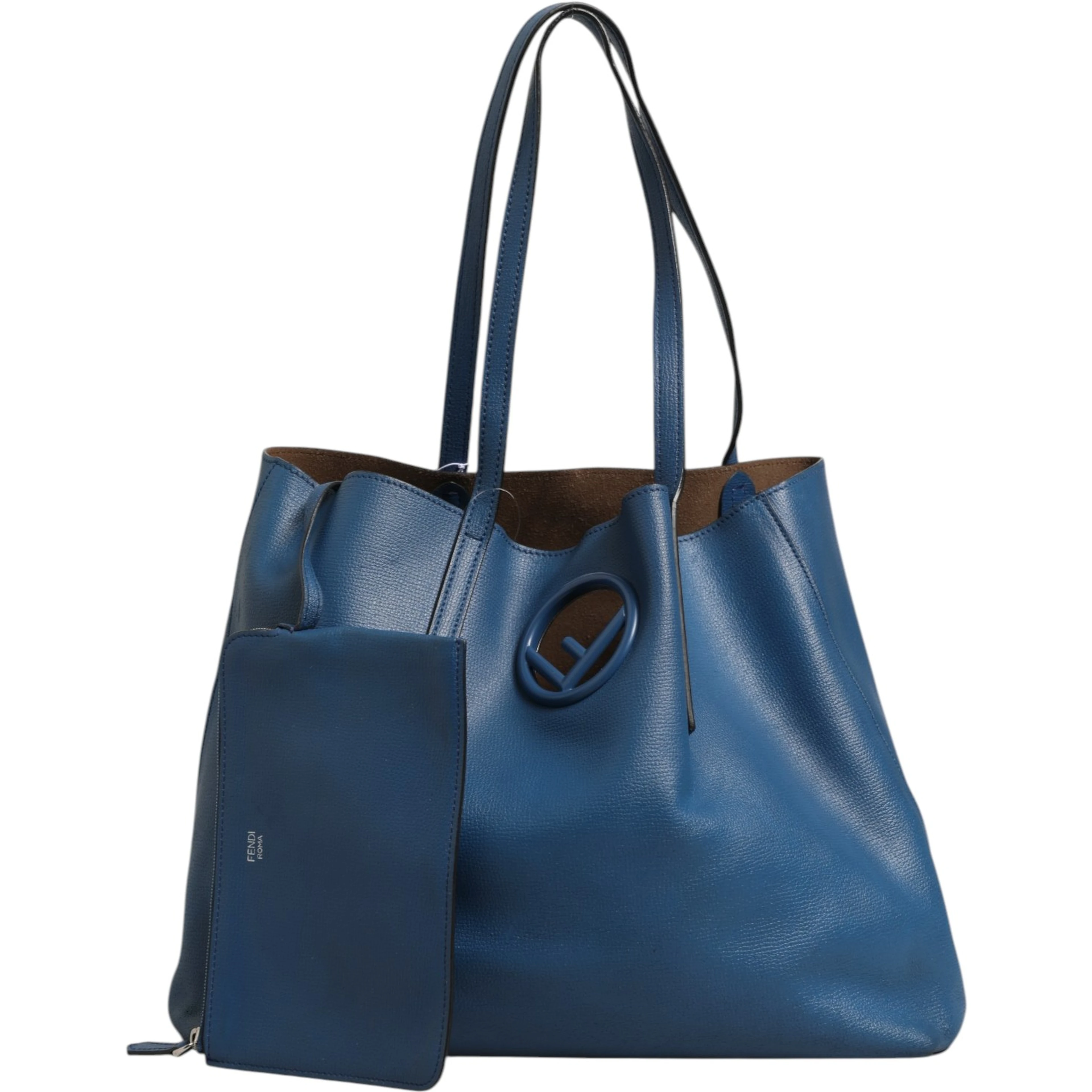 Leather Navy Blue Shopping Tote
