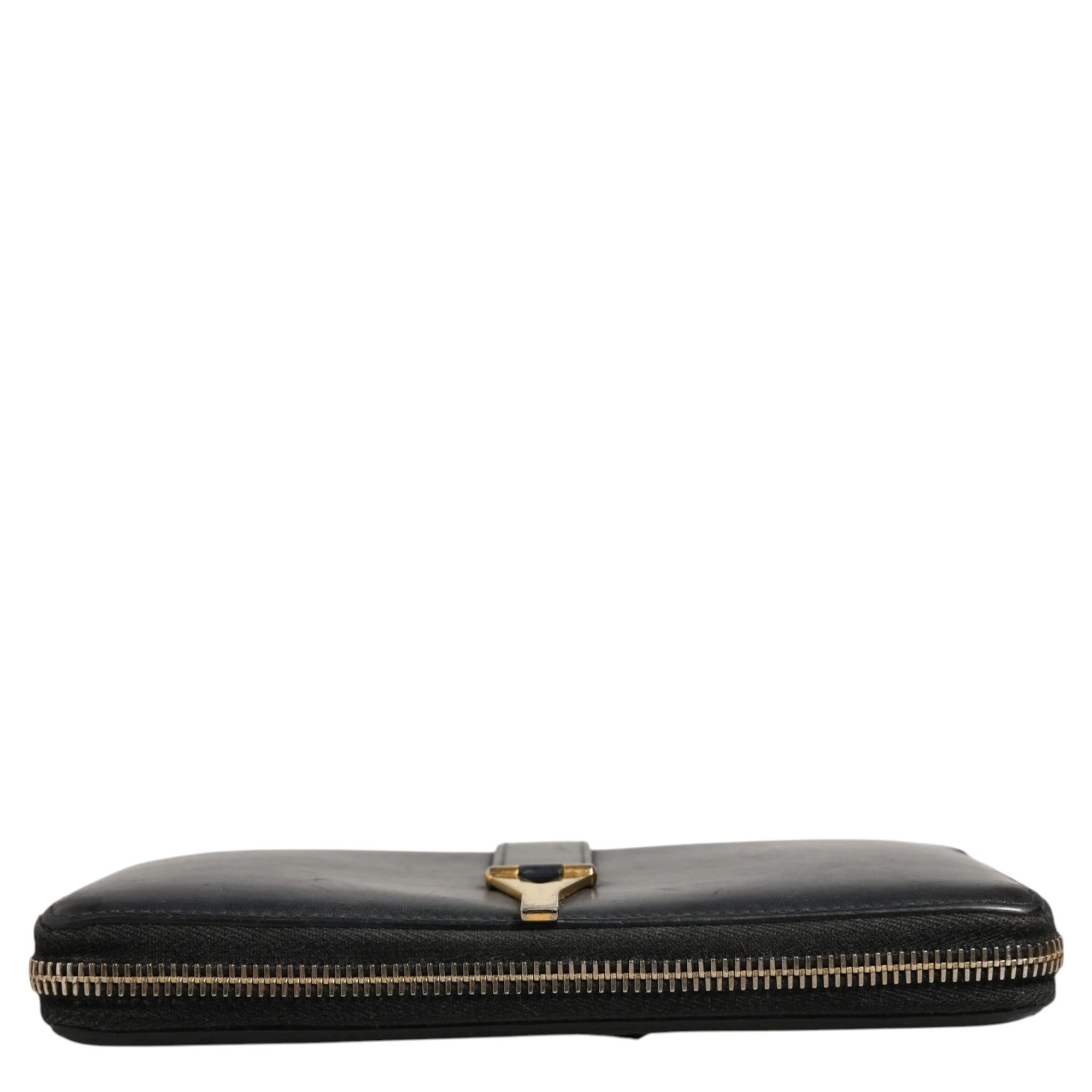 Black and Gold leather logo zip wallet