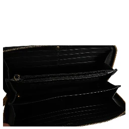 Black and Gold leather logo zip wallet