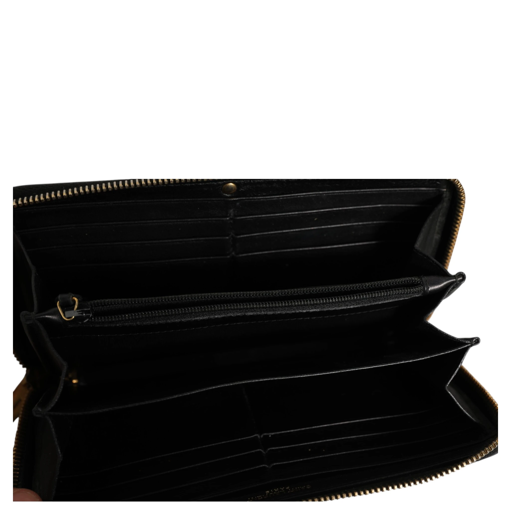 Black and Gold leather logo zip wallet