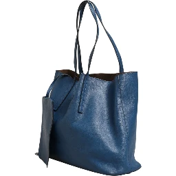 Leather Navy Blue Shopping Tote