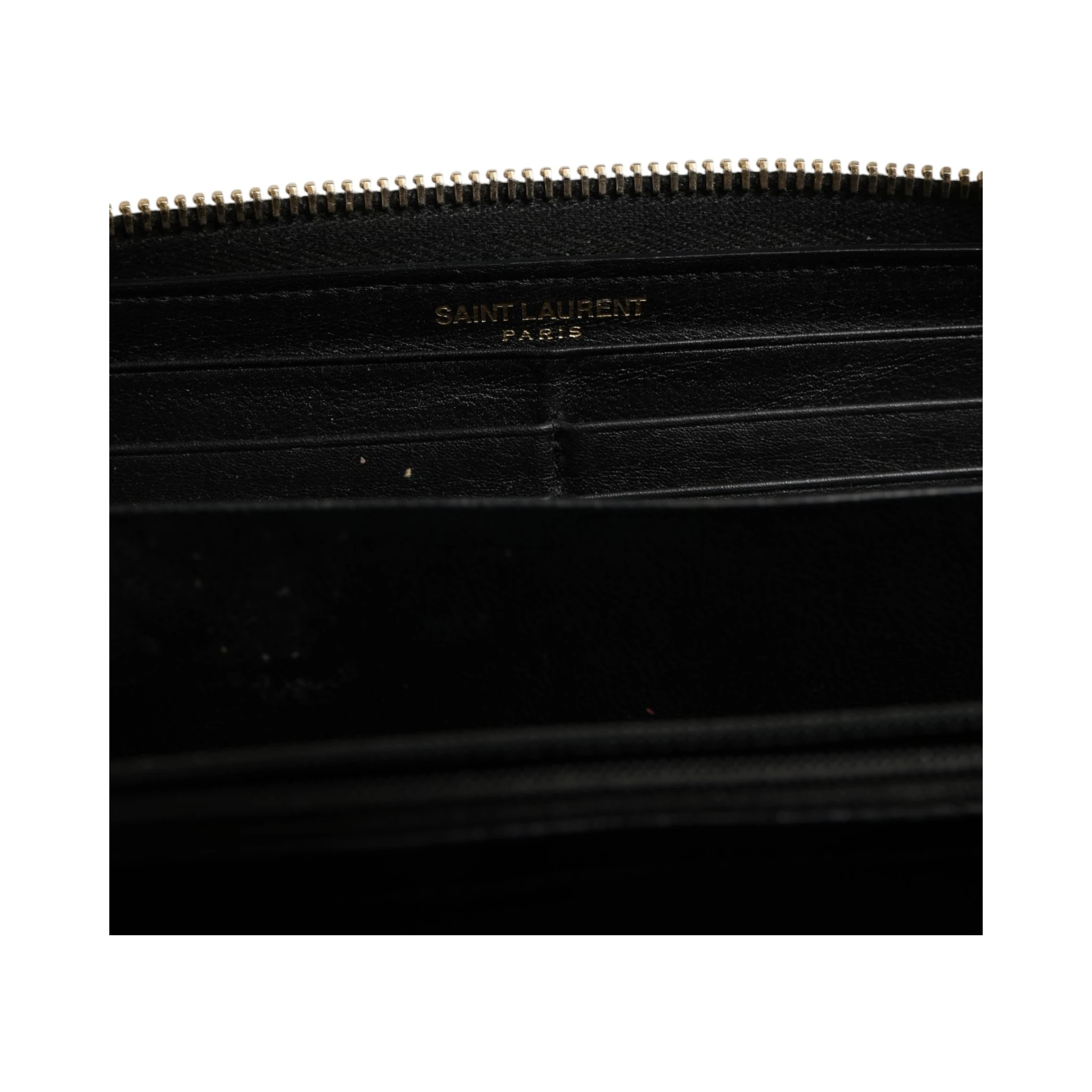 Black and Gold leather logo zip wallet