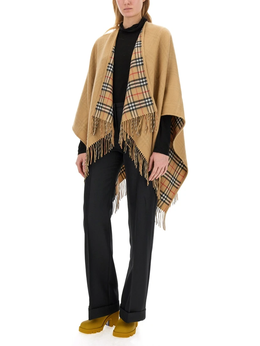 REVERSIBLE CHECK WOOL CAPE