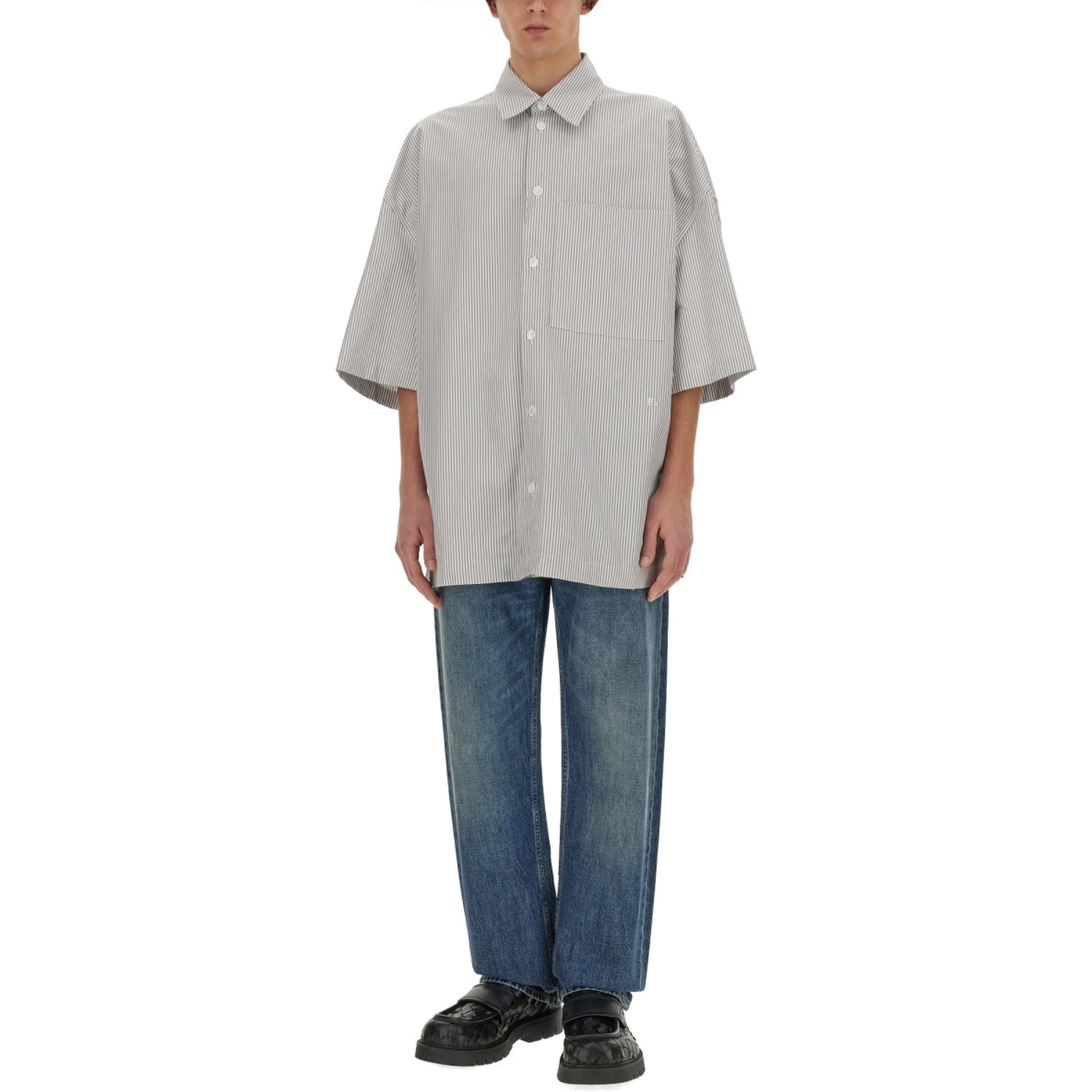 STRIPED OVERSHIRT WITH "BV" EMBROIDERY