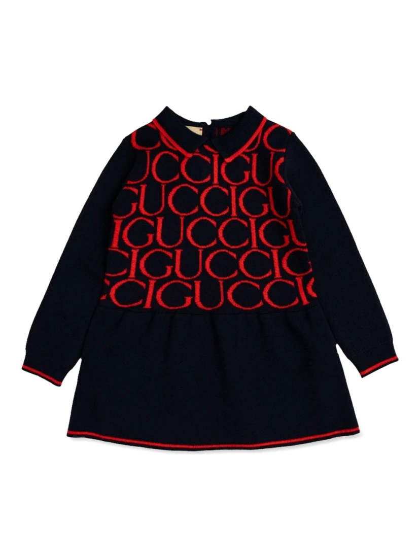 b l/s dress wo gucci jacquard/ ultramarine/red