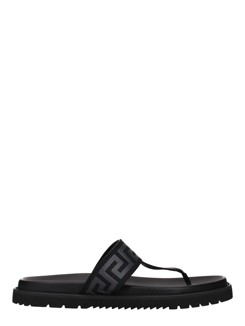 Black Fabric Flip-Flop Sandals