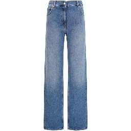 Blue Cotton Straight-Leg Jeans