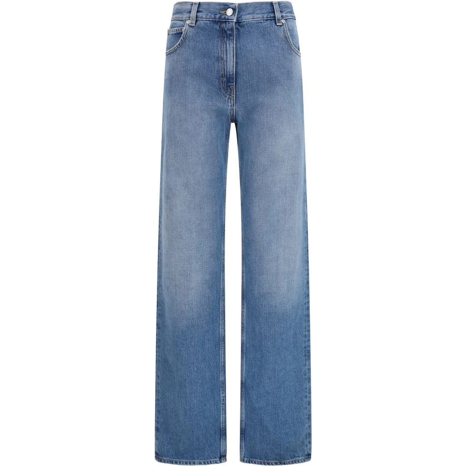 Blue Cotton Straight-Leg Jeans