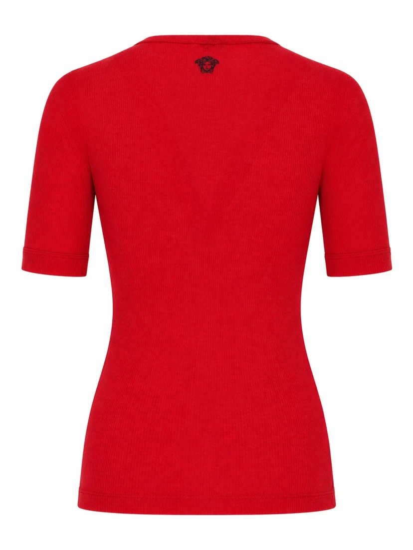 T-SHIRT IN LANA A COSTE CON RICAMO