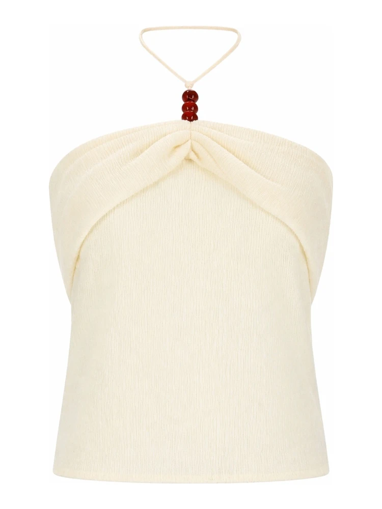 TOP "HALTERNECK" DRAPPEGGIATO CON PERLINE