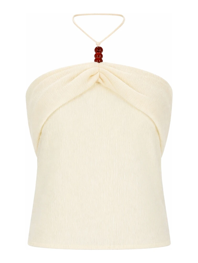 TOP "HALTERNECK" DRAPPEGGIATO CON PERLINE