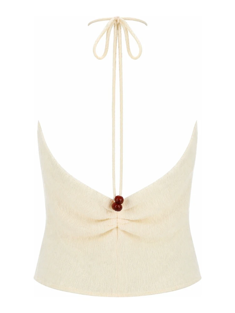 TOP "HALTERNECK" DRAPPEGGIATO CON PERLINE alternative