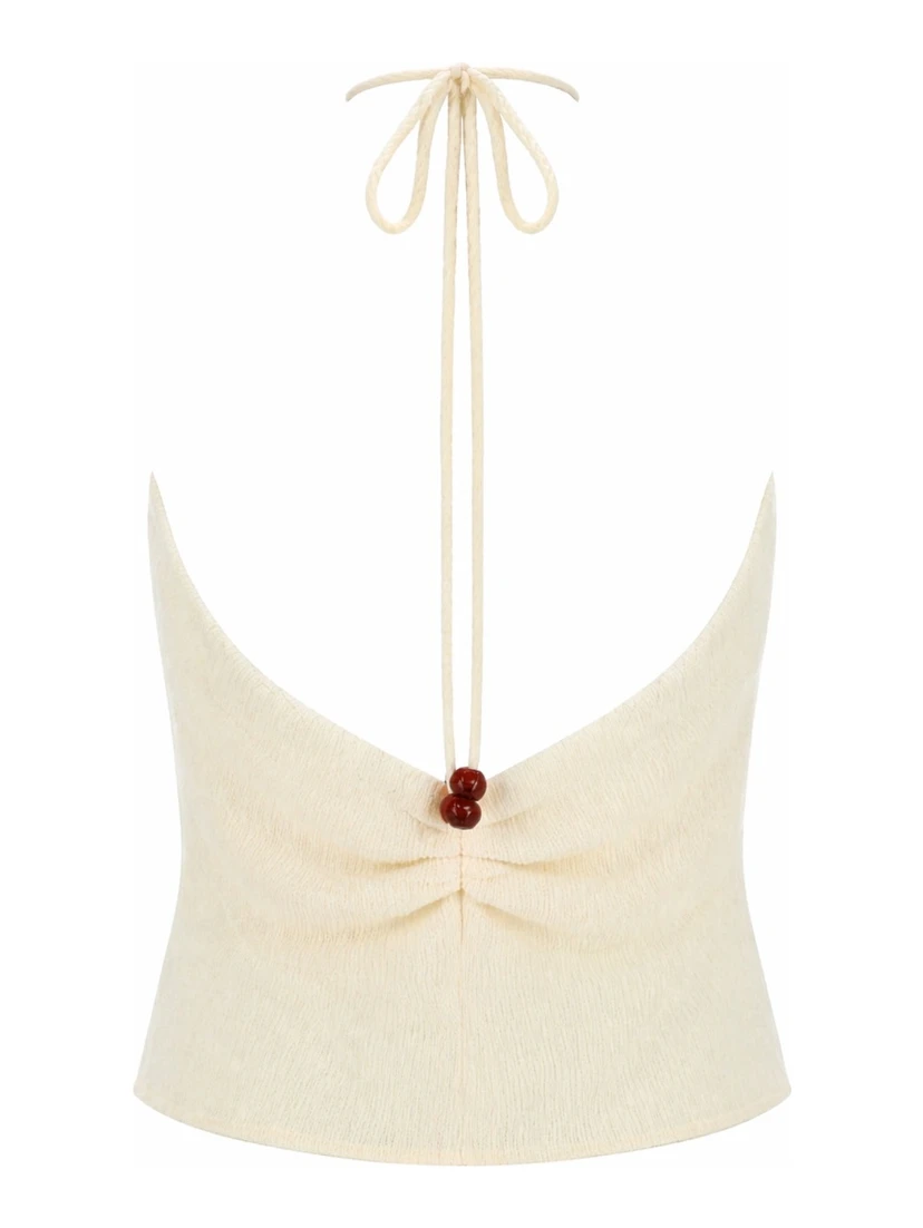 TOP "HALTERNECK" DRAPPEGGIATO CON PERLINE