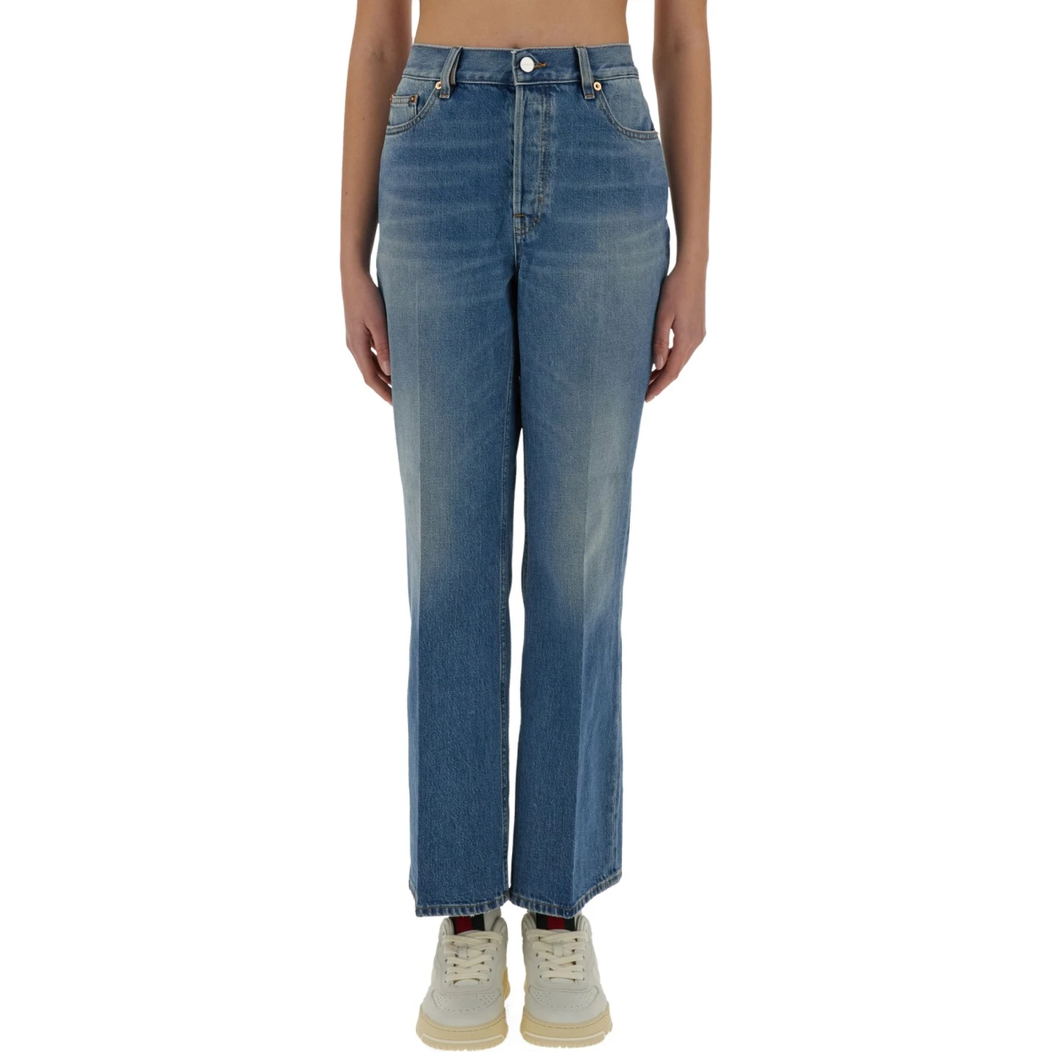 DENIM PANTS WITH LOGO LABEL