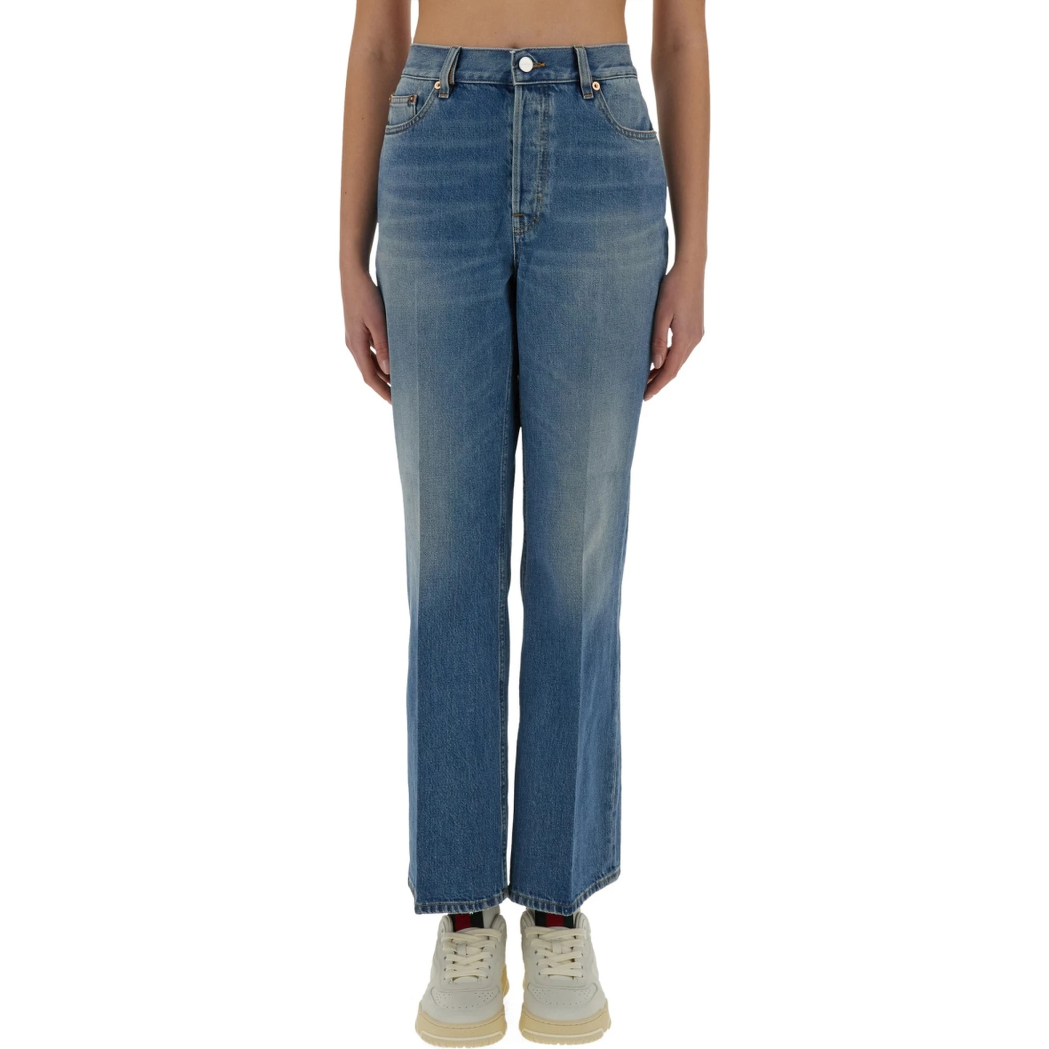 DENIM PANTS WITH LOGO LABEL