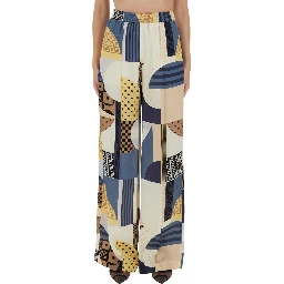 PATCHWORK PRINT SILK PANTS