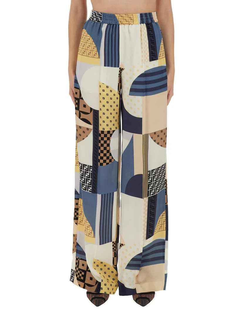 PATCHWORK PRINT SILK PANTS