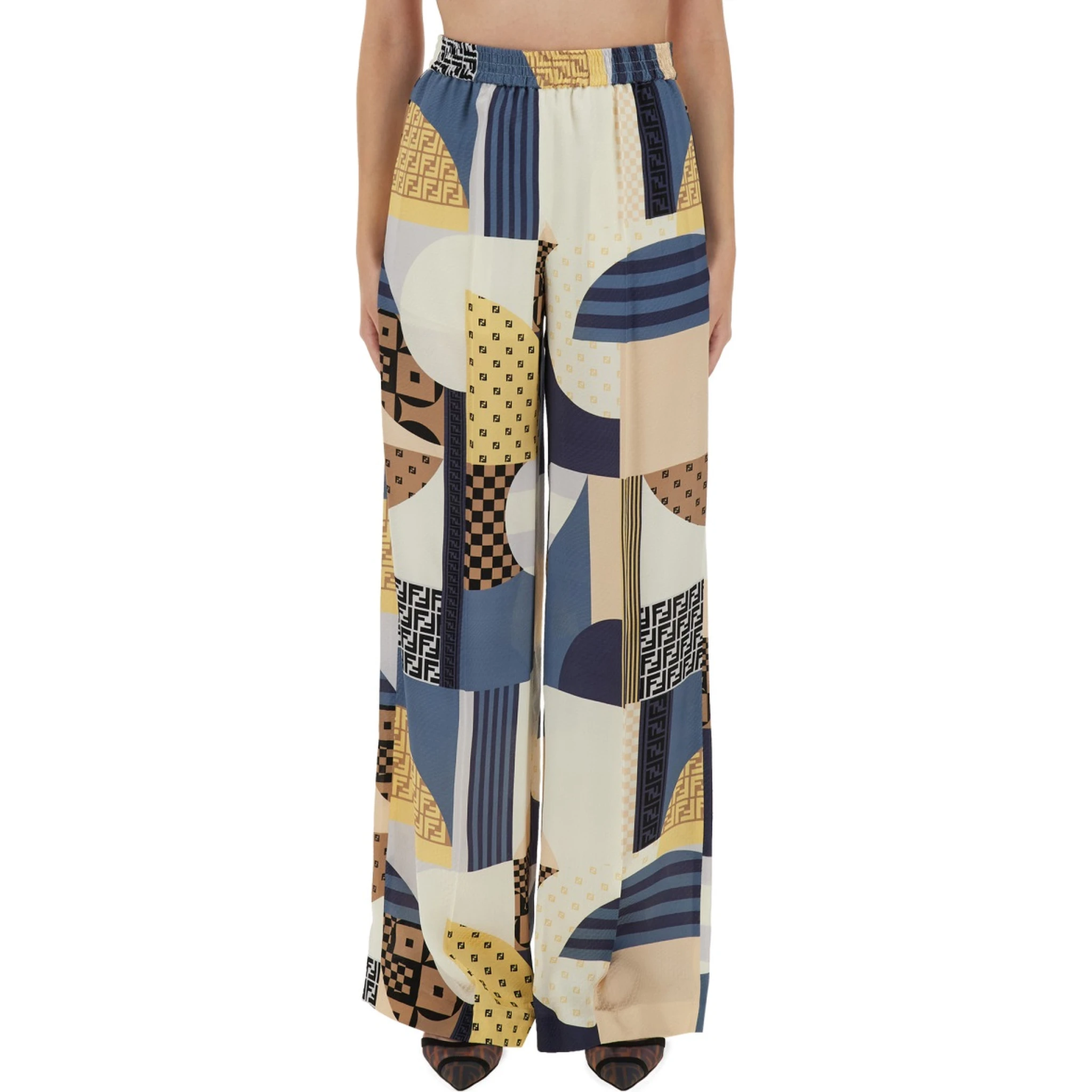 PATCHWORK PRINT SILK PANTS