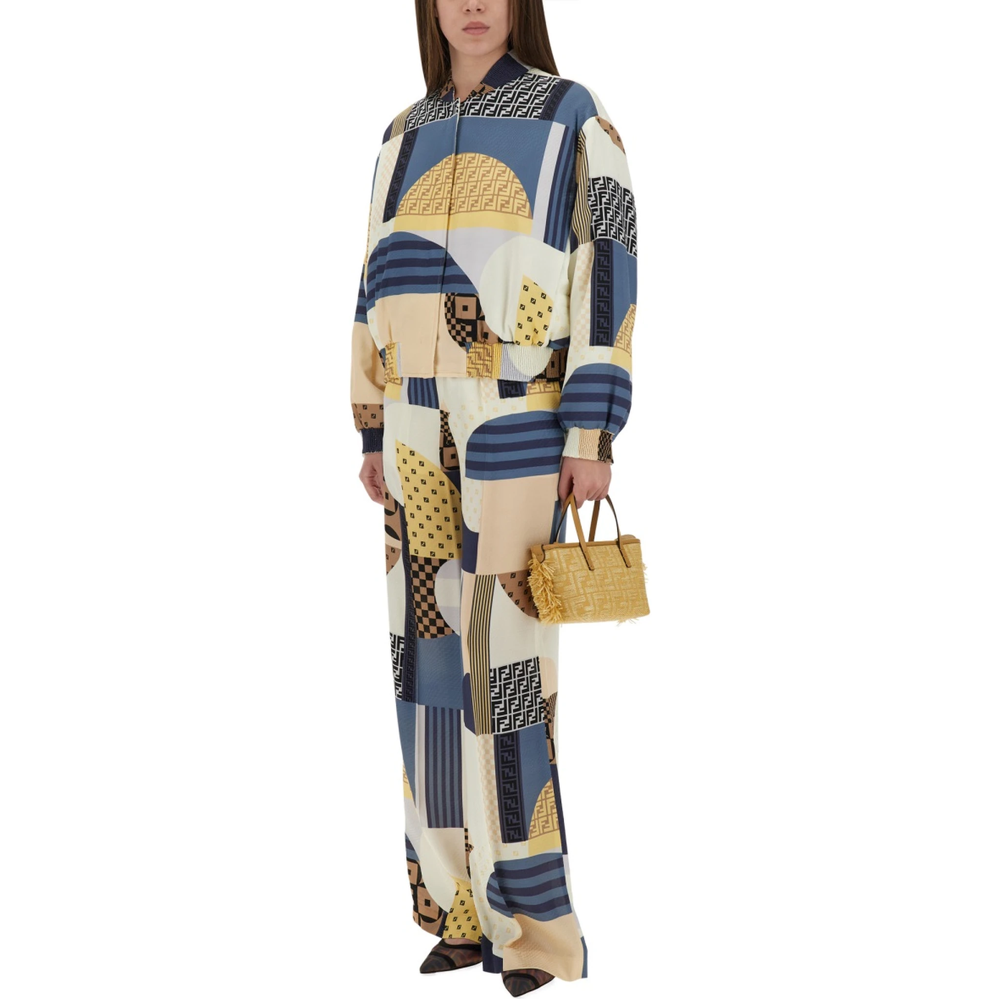 PATCHWORK PRINT SILK PANTS